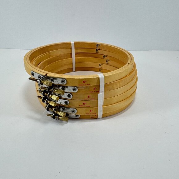 Lot 6 Vintage Wooden Embroidery Hoop Needlepoint Quilt Sewing Wood - Picture 1 of 3